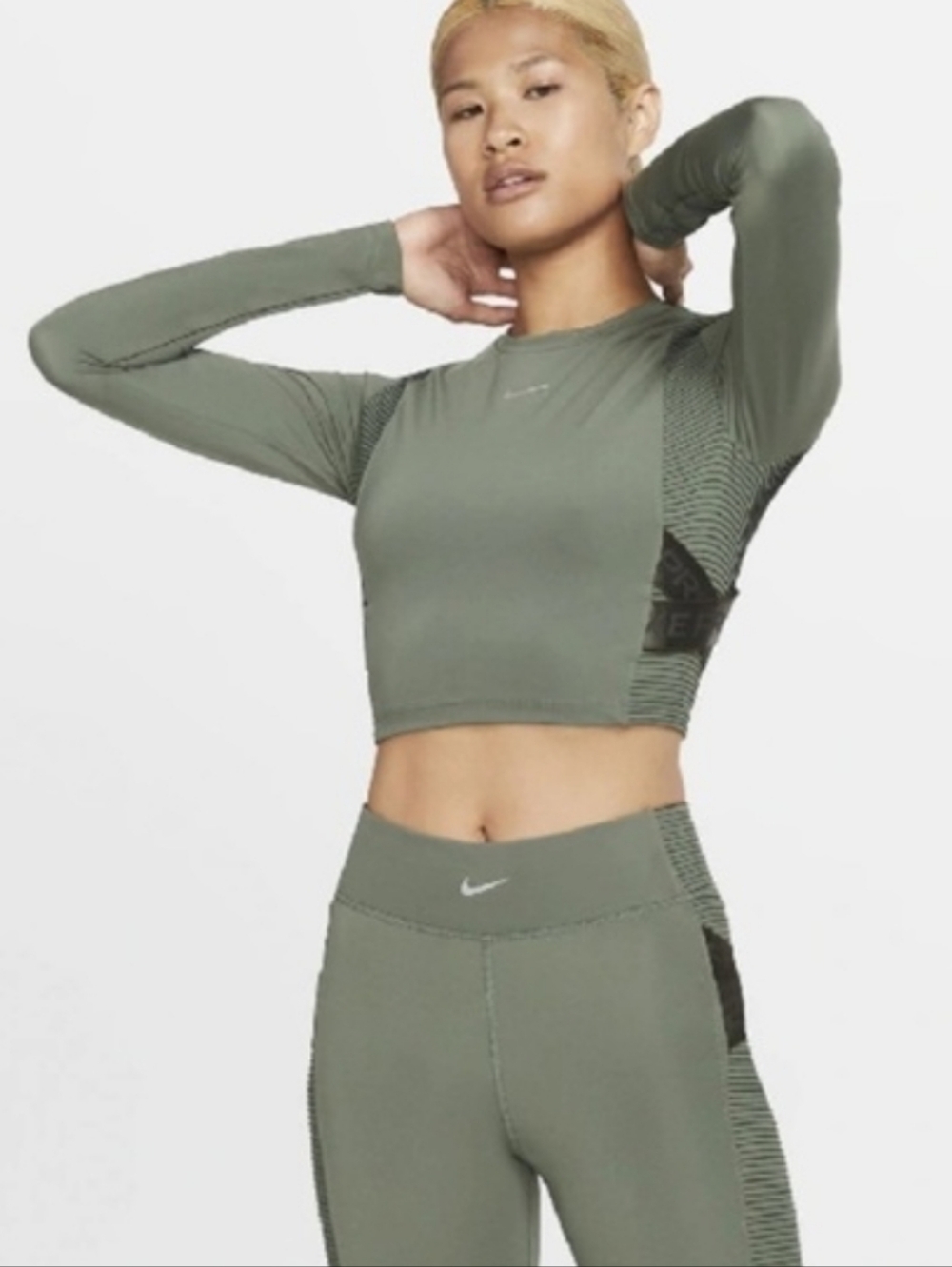 Nike Pro Aeroadapt Green Crop Top Womens Medium Long Sleeve Workout Athletic Run
